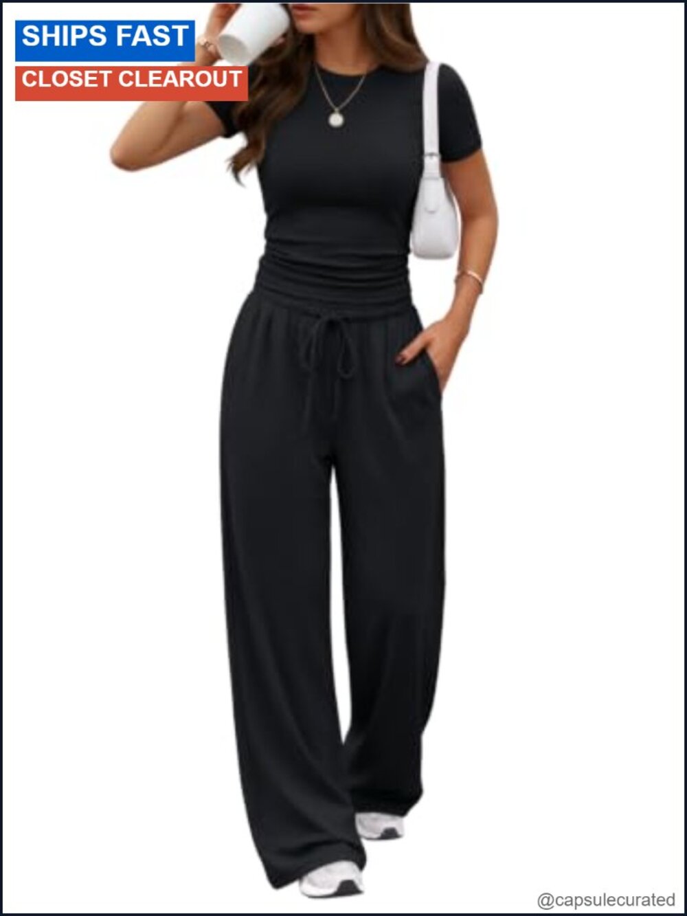 Women's 2 Piece Lounge Set with Pockets Rayon Spandex Wide Leg Pants
